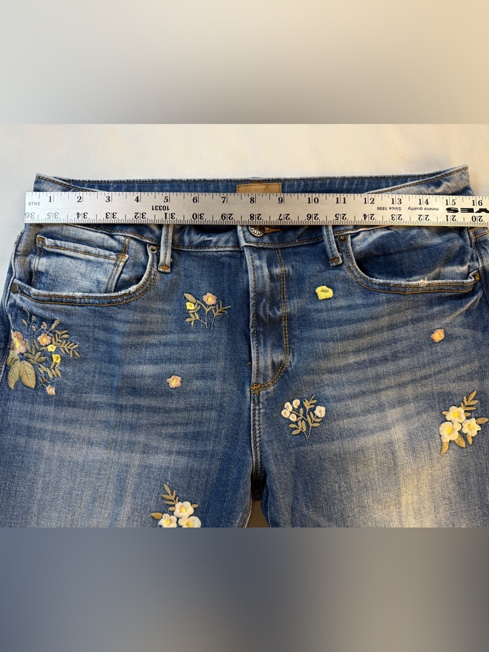 Driftwood Floral Embroidered Kelly Bootcut Flare Jeans Blue Denim - Picture 10 of 11